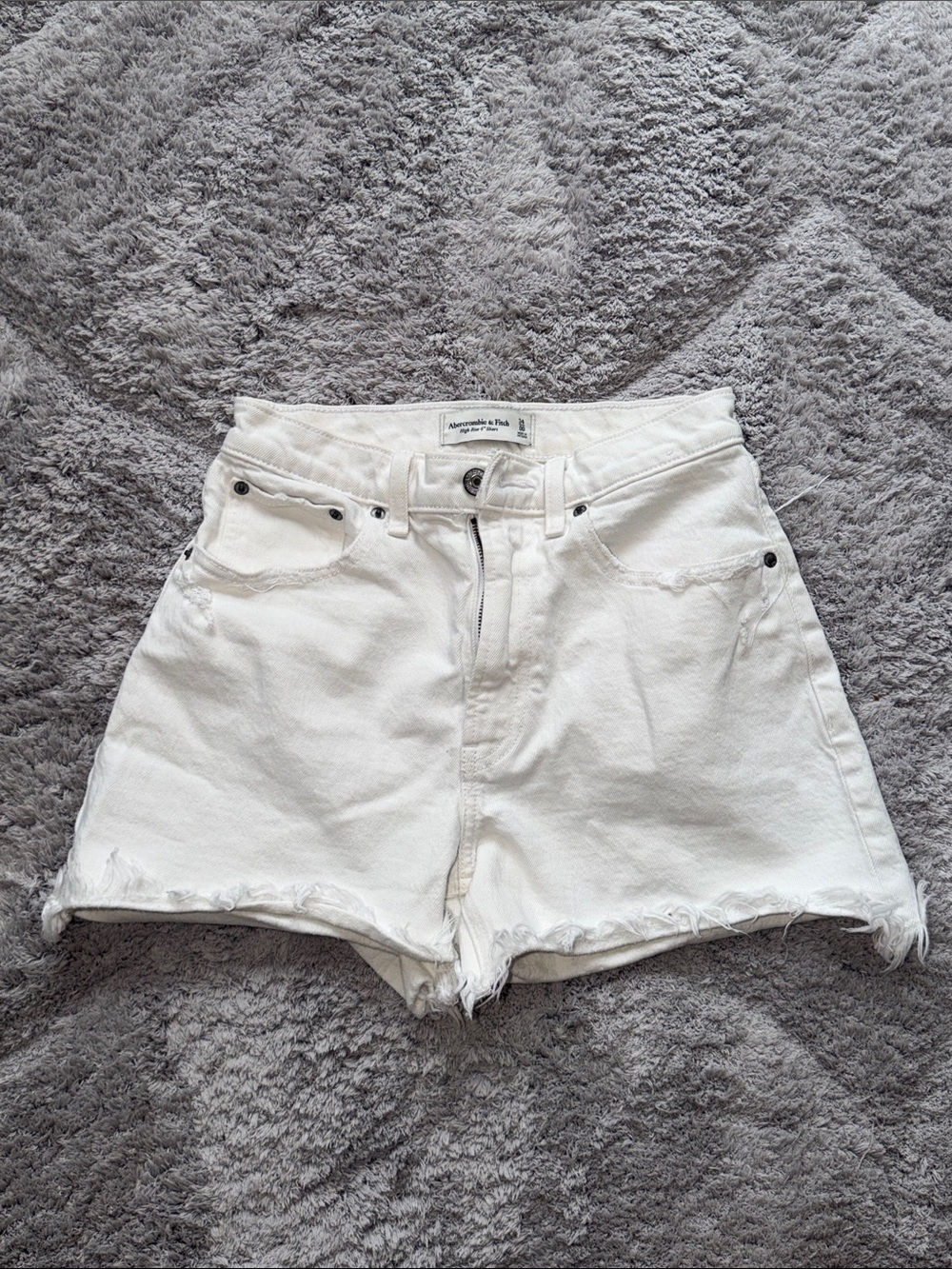 Abercrombie & Fitch White Frayed Hem Denim Shorts